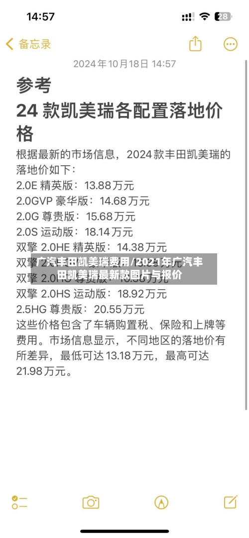 广汽丰田凯美瑞费用/2021年广汽丰田凯美瑞最新款图片与报价