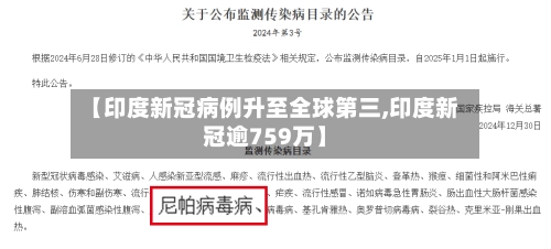 【印度新冠病例升至全球第三,印度新冠逾759万】