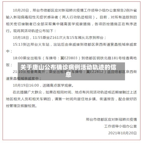 关于唐山公布确诊病例活动轨迹的信息
